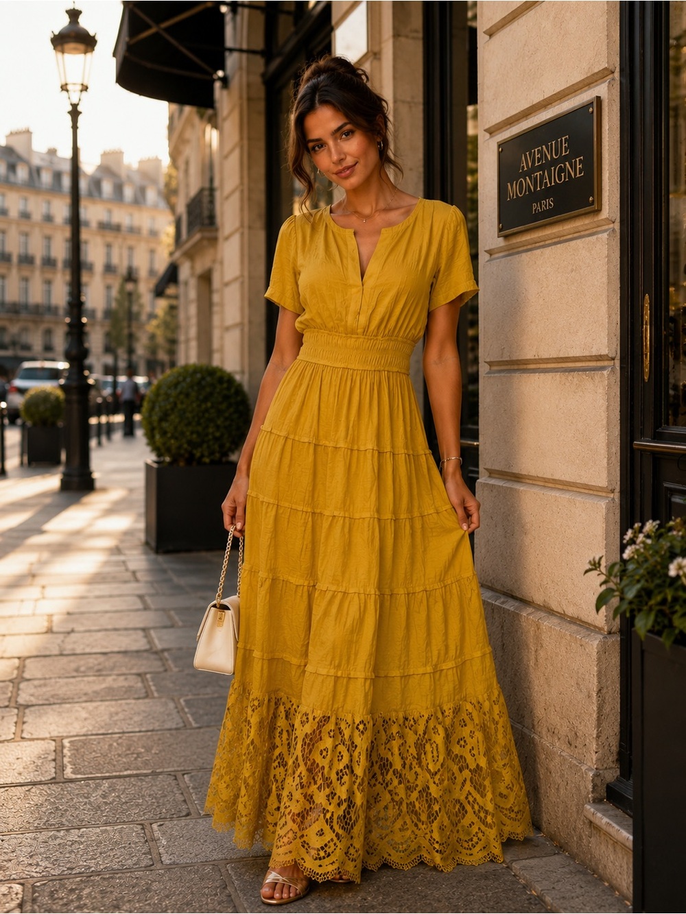 J.CEE Mustard Yellow Boho Maxi Dress | Lace Hem | Tiered | NWT | Petite Medium